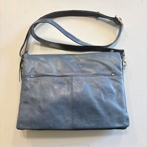Nino Bossi Slate Blue Genuine Leather Triple Compartment Crossbody Bag